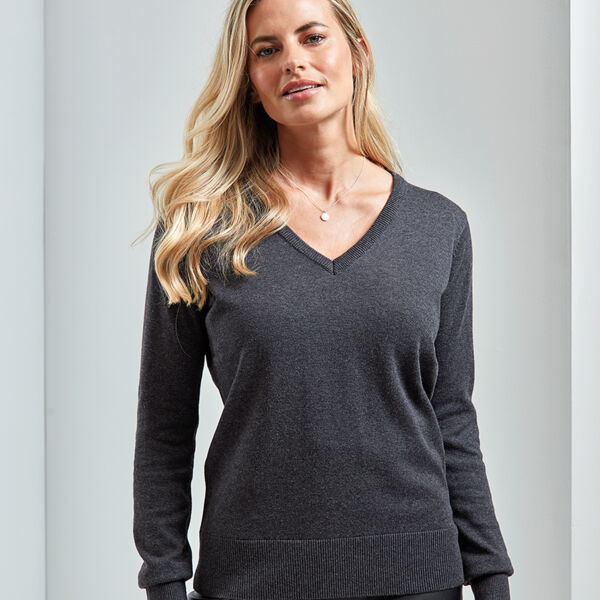 Premier Ladies Knitted Cotton Acrylic V Neck Sweater Thumbnail