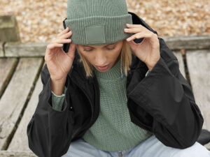 Deep-cuffed tonal patch beanie