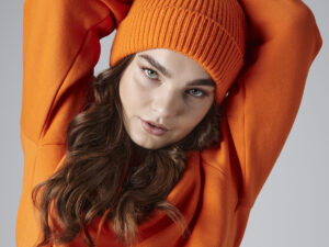 Engineered knit ribbed beanie