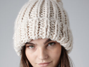 Oversized hand-knitted beanie