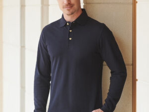 Long sleeve cotton polo shirt