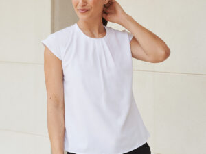 Women's pleat front short sleeve blouse