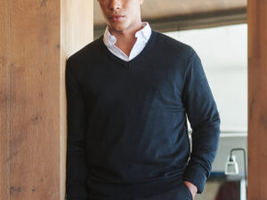 Cashmere touch acrylic v-neck jumper