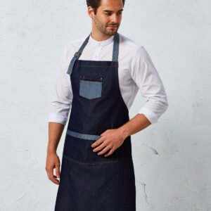 Domain contrast denim bib apron
