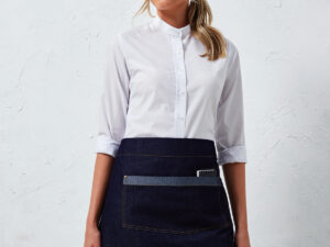 Domain contrast denim waist apron