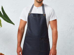 District waxed-look denim bib apron