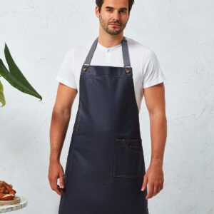 District waxed-look denim bib apron