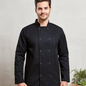 Studded front long sleeve chef's jacket