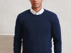Crew neck cotton-rich knitted sweater
