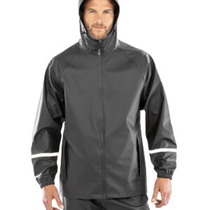 Prism PU waterproof jacket with reflective bands and recycled backing