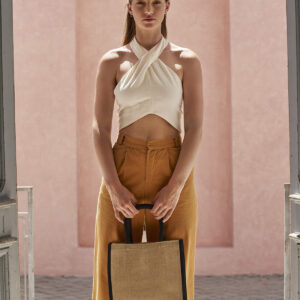 Natural starched jute midi tote