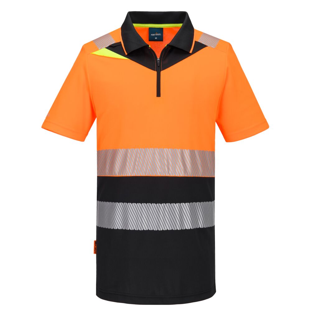 DX435 - DX4 Hi-Vis Zip Class 1 Polo Shirt S/S Orange/Black